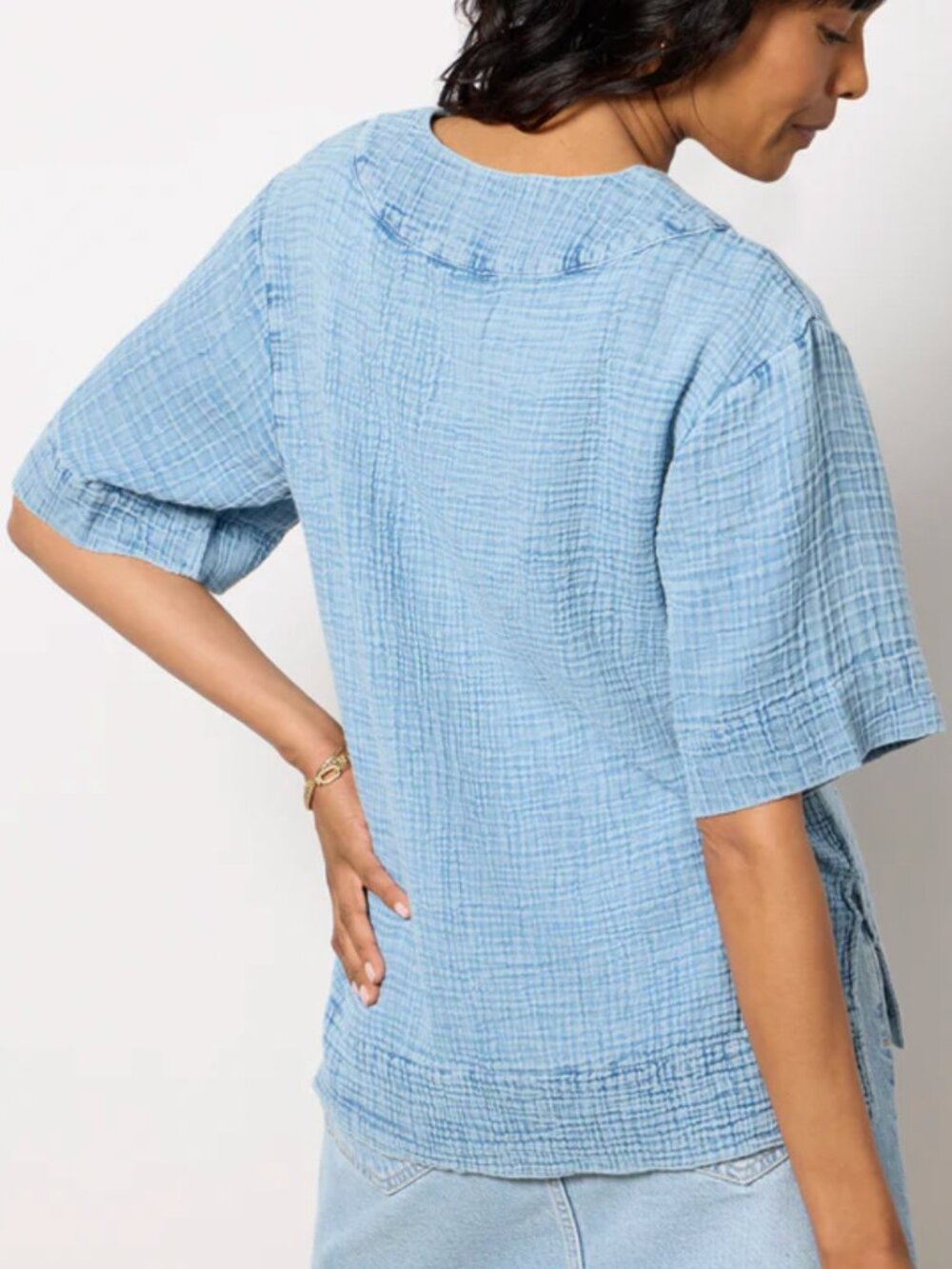 Faherty Dune Organic Cotton Boho Gauze Popover V-Neck Blouse Top - Picture 15 of 15